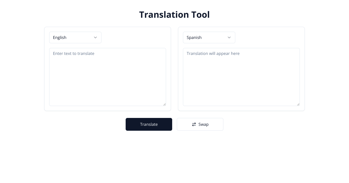 A translation interface with input/output areas and language selection ...