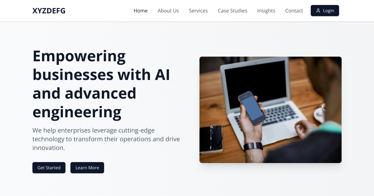 Preview of XYZDEFG Corporate Website - AI Solutions & App Development