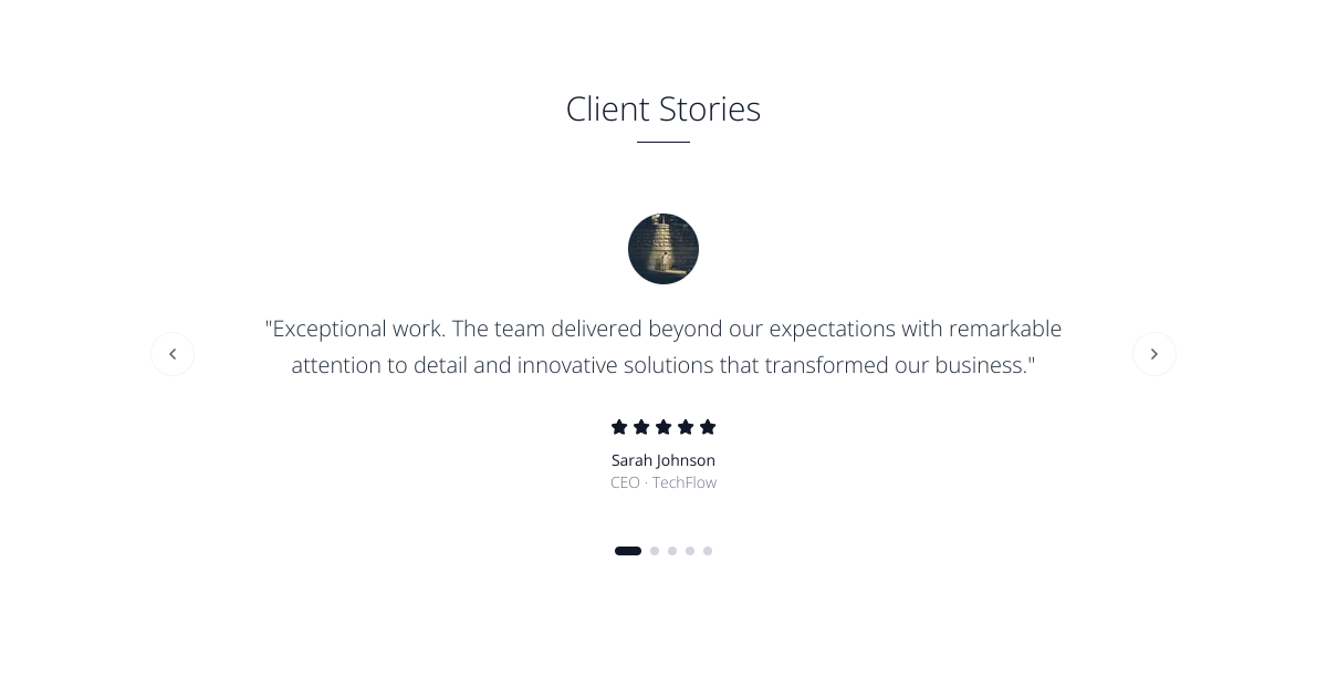 Preview of Client testimonials carousel with profiles and ratings