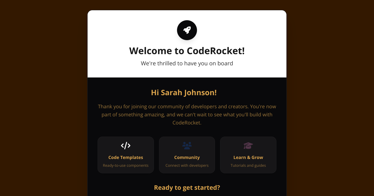 Preview of A beautiful welcome email template with modern UI
